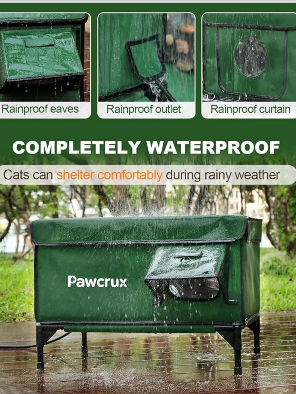 NWOT JLSAME Weatherproof Heated Cat House bed shelter for Outdoors - Green - Picture 2 of 6